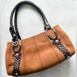 Brighton Brown Suede Serene Hobo Purse with Braided Leather Handles
